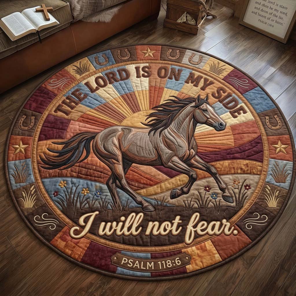 Fear Not Ride Round Mat Rug - washable non-slip printed rug