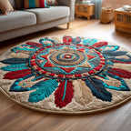 Feather Circle Round Mat Rug - washable non-slip printed rug