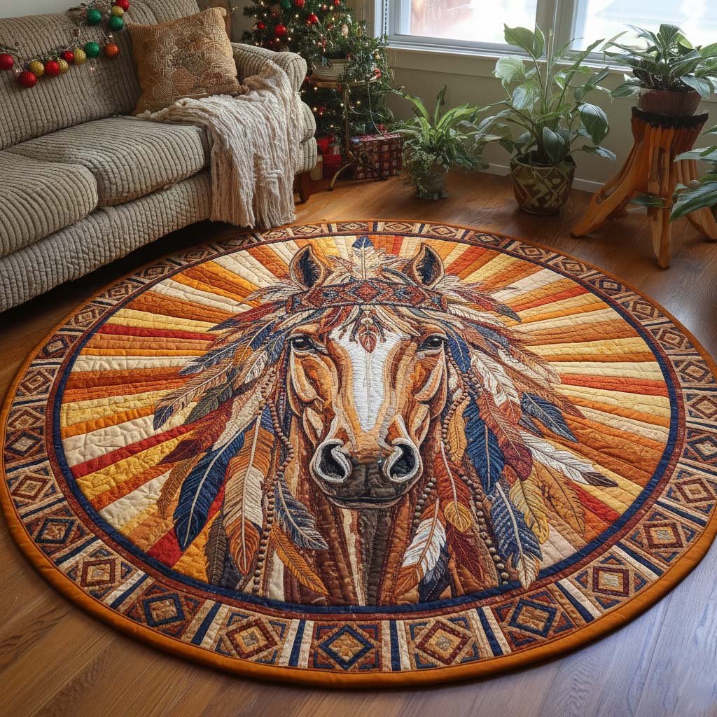 Feather Crown Round Mat Rug - washable non-slip printed rug