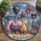 Feather Fest Round Mat Rug - washable non-slip printed rug