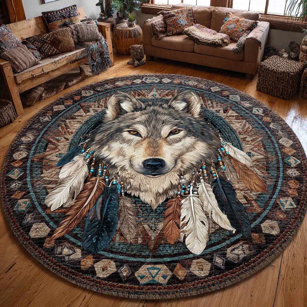 Feather Guard Round Mat Rug - washable non-slip printed rug