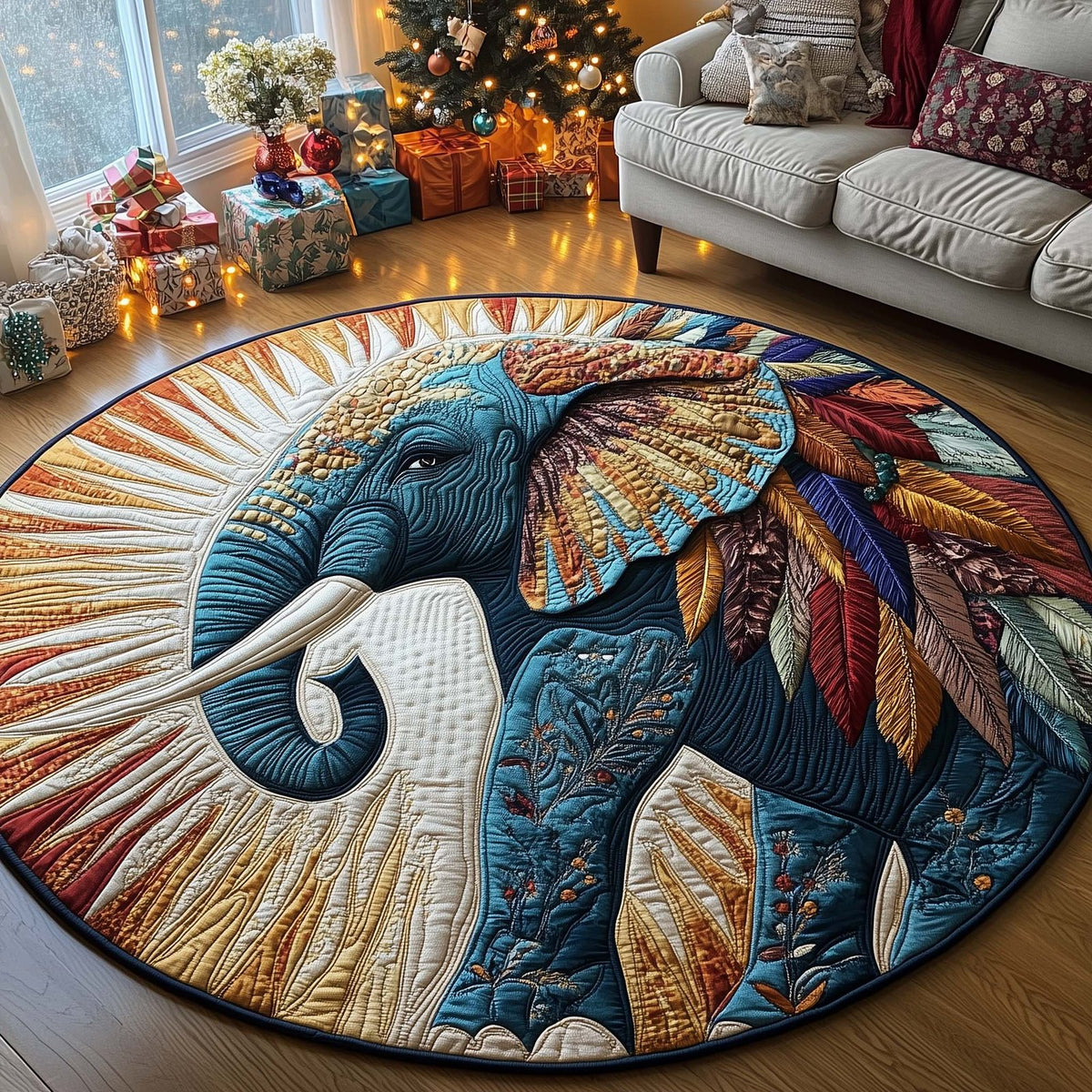Feather Monarch Round Mat Rug - washable non-slip printed rug