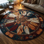 Feathered Dream Round Mat Rug - washable non-slip printed rug