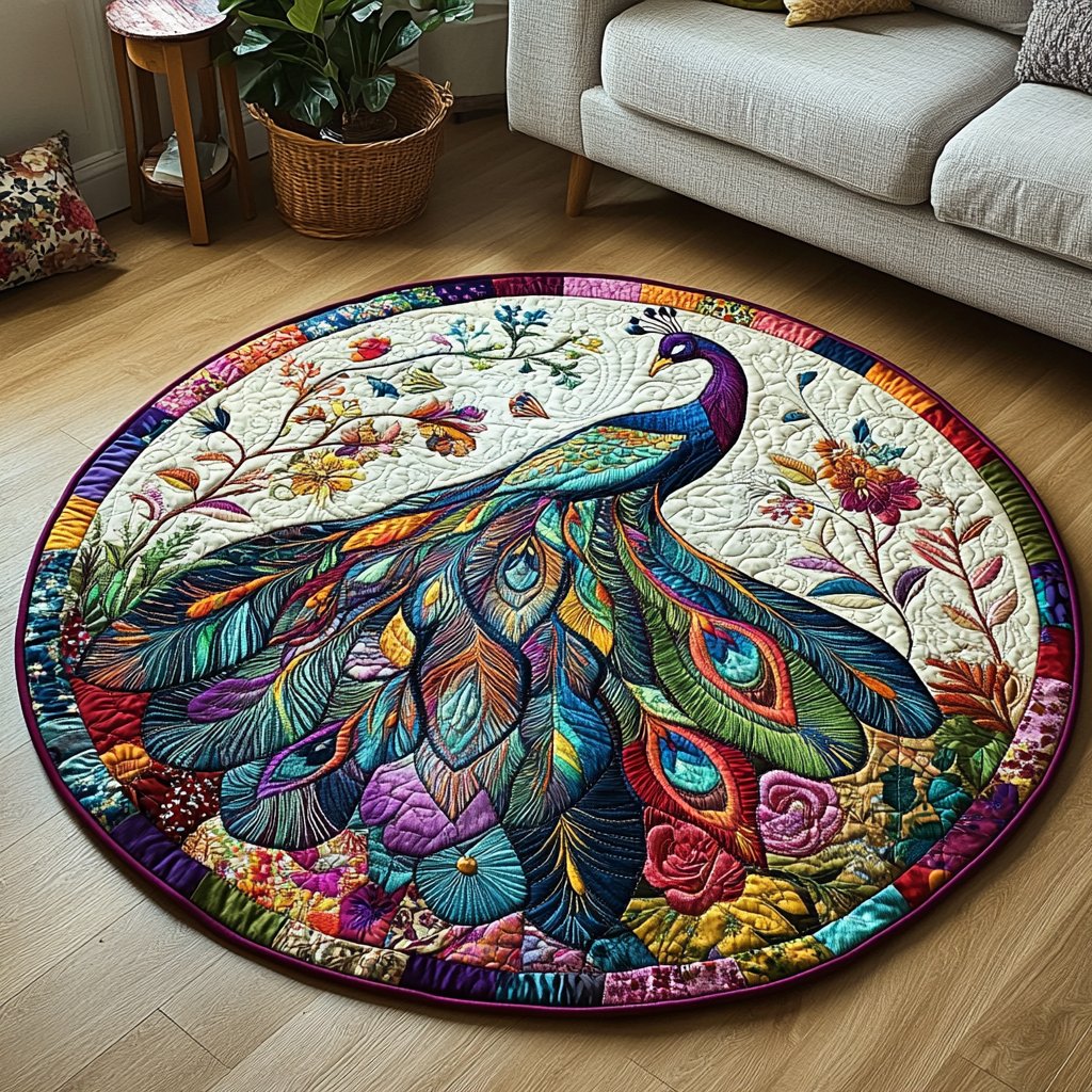 Feathered Elegance Round Mat Rug - washable non-slip printed rug