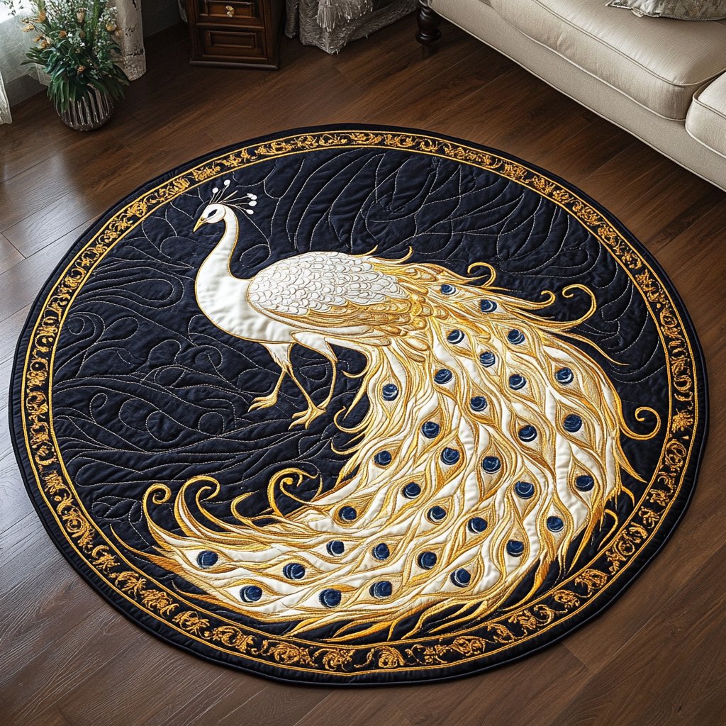 Feathered Jewel Round Mat Rug - washable non-slip printed rug