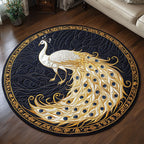 Feathered Jewel Round Mat Rug - washable non-slip printed rug