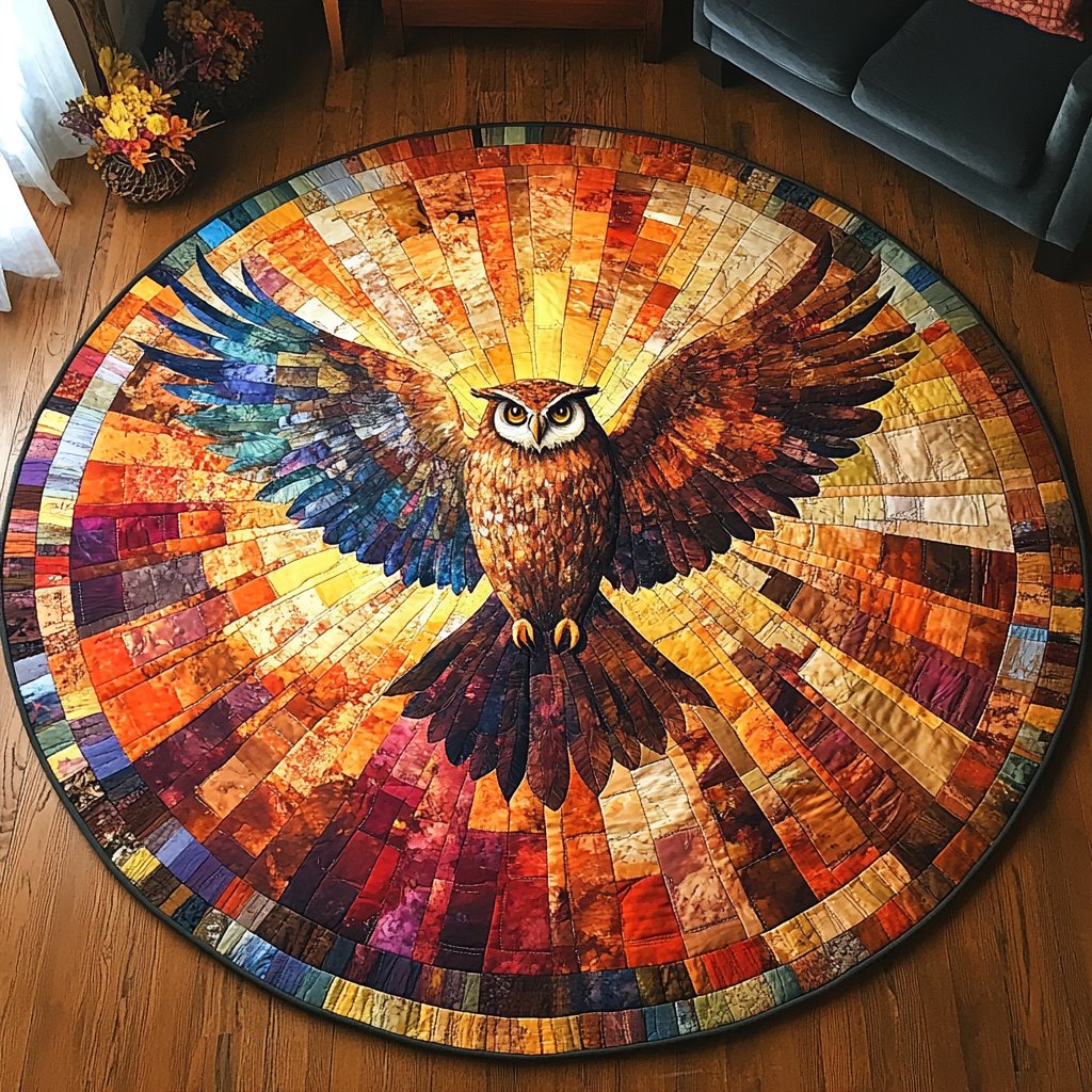 Feathered Oracle Round Mat Rug - washable non-slip printed rug