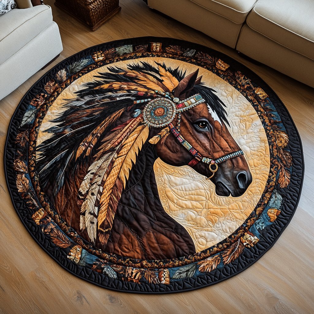Feathered Strength Round Mat Rug - washable non-slip printed rug