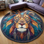 Feathered Tribal Lion Round Mat Rug - washable non-slip printed rug