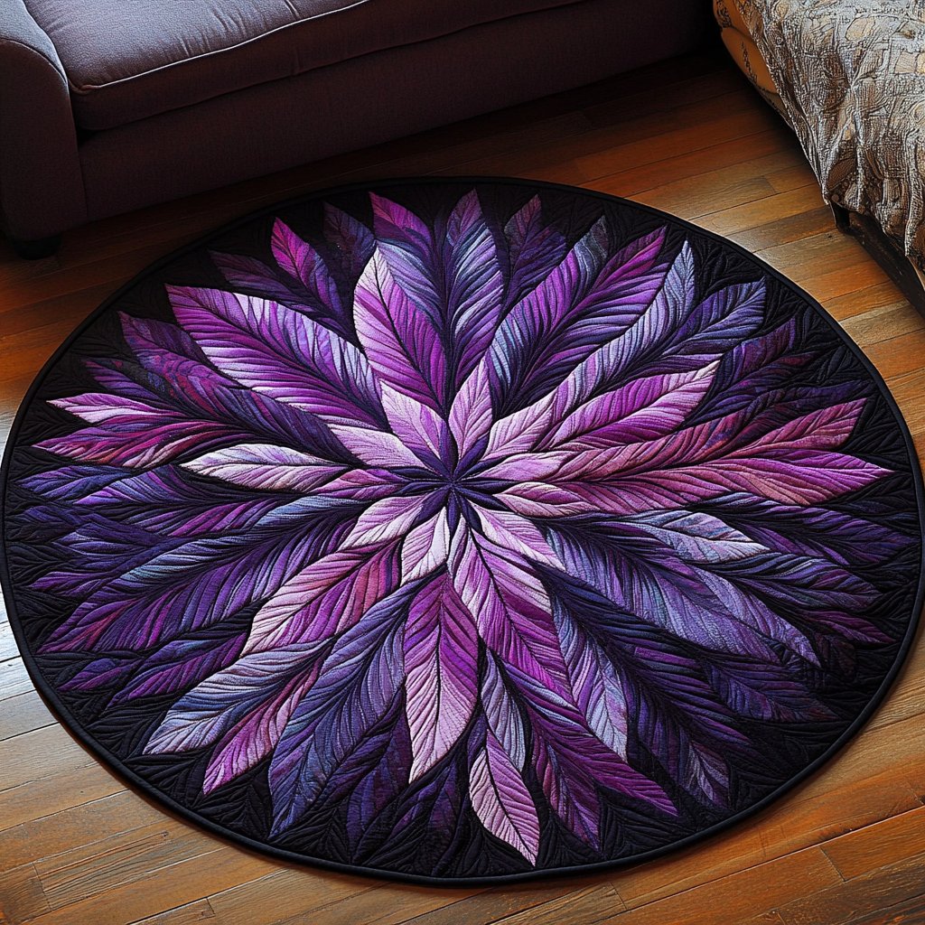 Feathered Twilight Round Mat Rug - washable non-slip printed rug