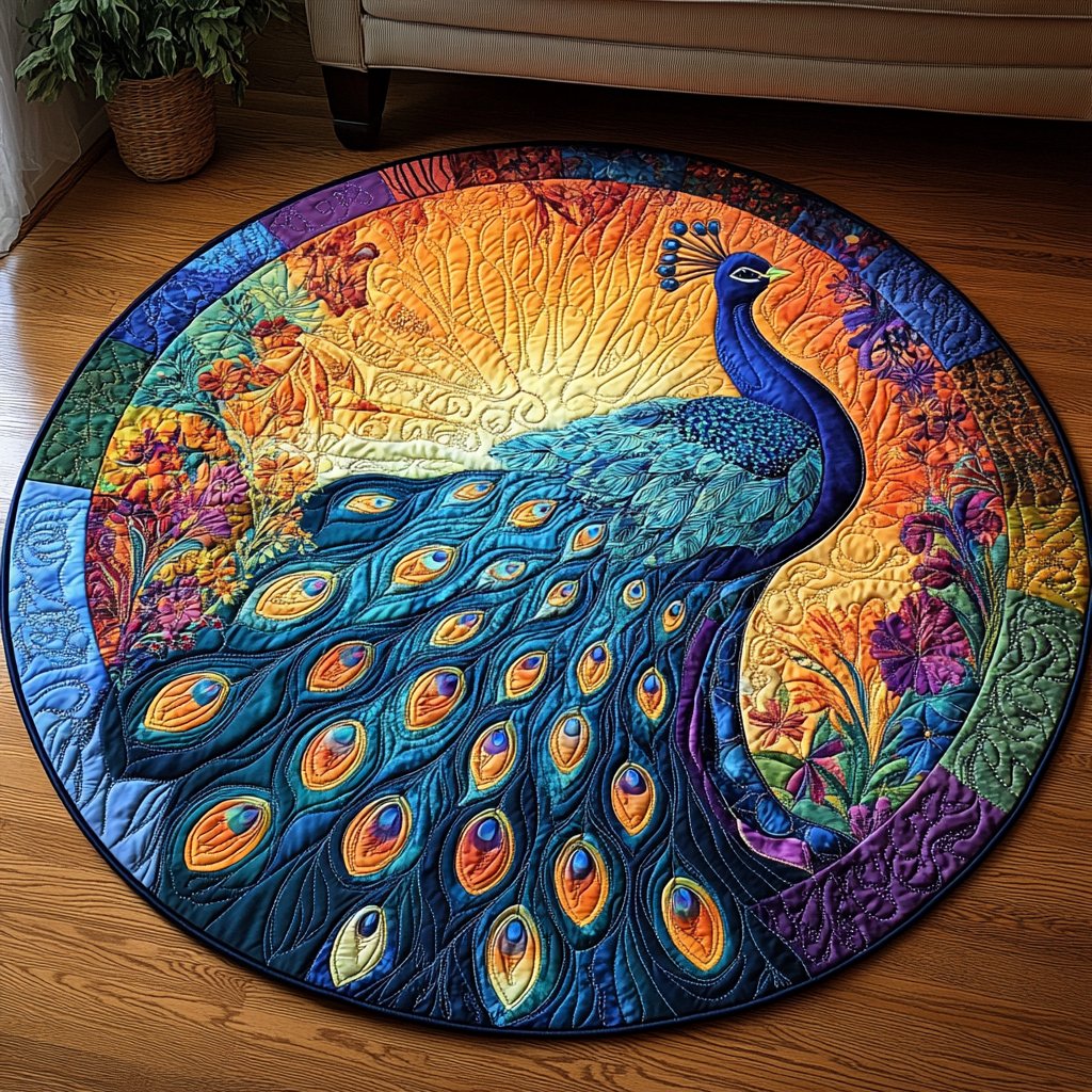 Feathers of Elegance Round Mat Rug - washable non-slip printed rug
