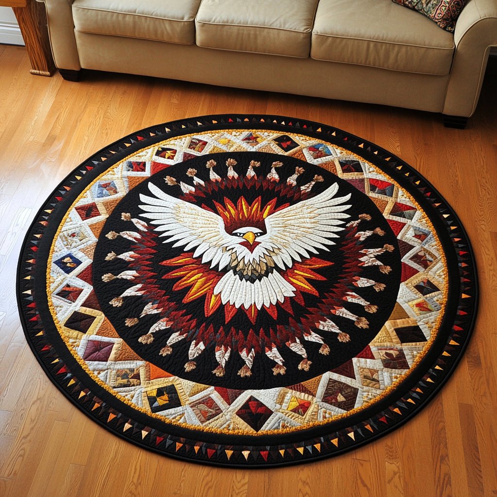 Feathers of Wisdom Round Mat Rug - Nature Design | Serene Home Decor