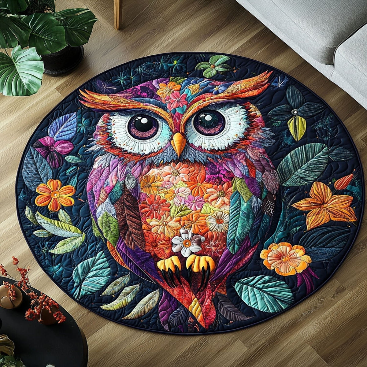 Feathers of Wisdom Round Mat Rug - washable non-slip printed rug