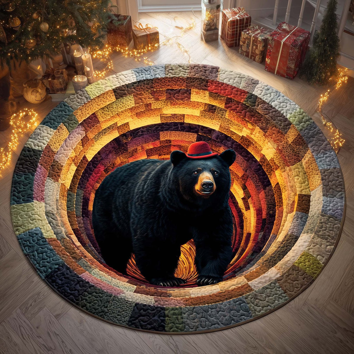Fedora Bear Round Mat Rug - washable non-slip printed rug