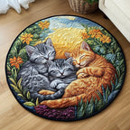 Feline Dreaming Round Mat Rug - washable non-slip printed rug