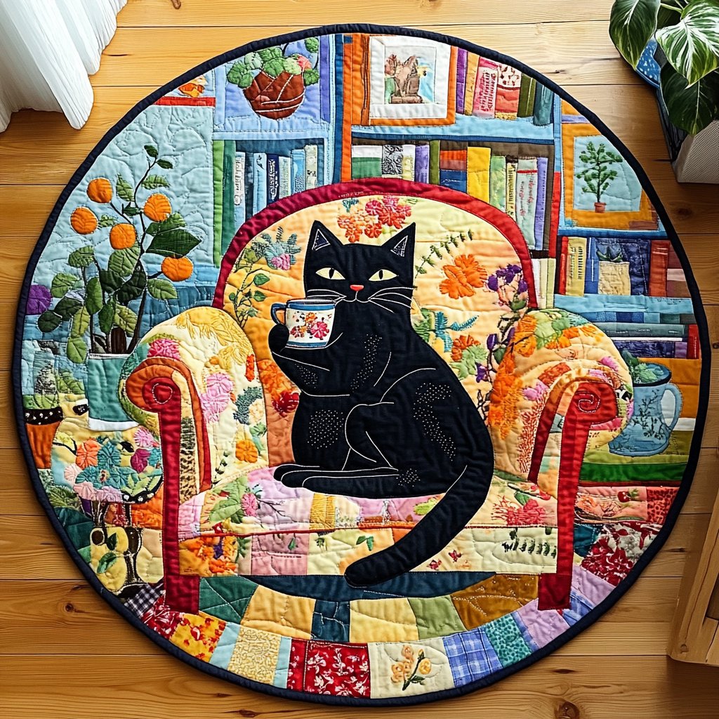 Feline Dreamland Round Mat Rug - washable non-slip printed rug