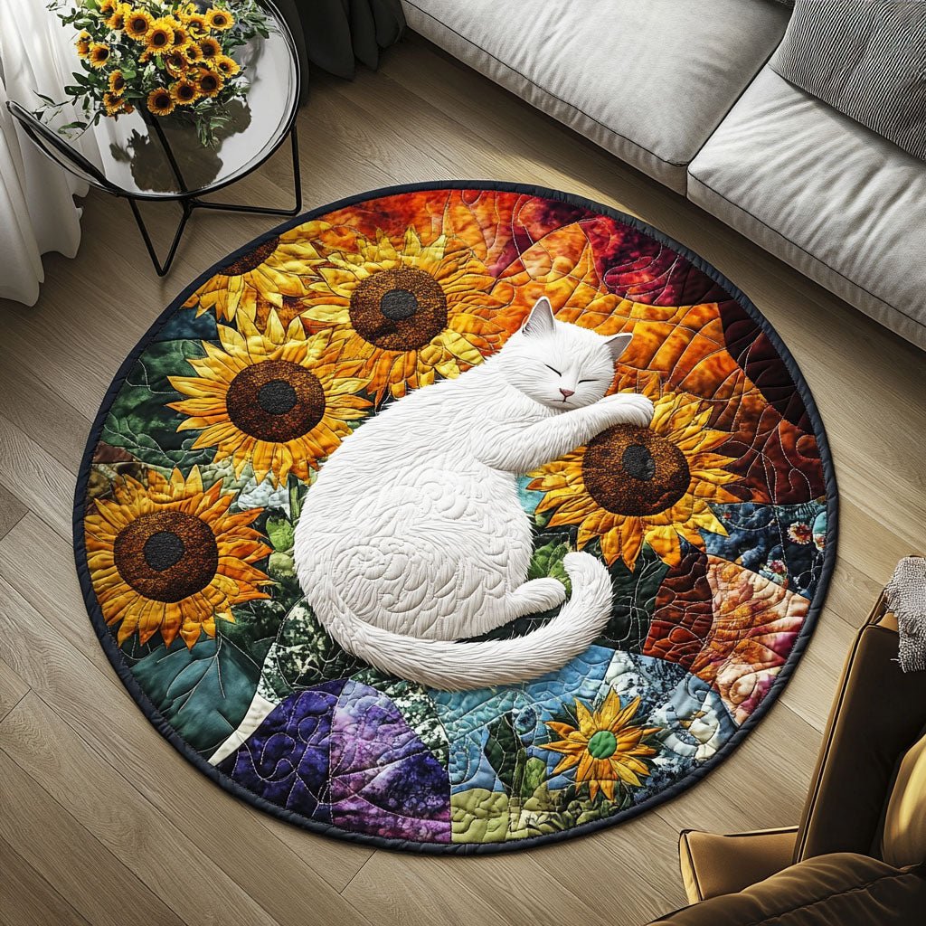 Feline Foliage Round Mat Rug - washable non-slip printed rug