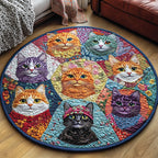 Feline Frolic Round Mat Rug - washable non-slip printed rug