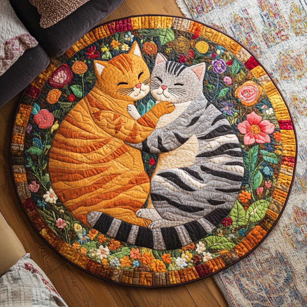 Feline Love Nest Round Mat Rug - washable non-slip printed rug