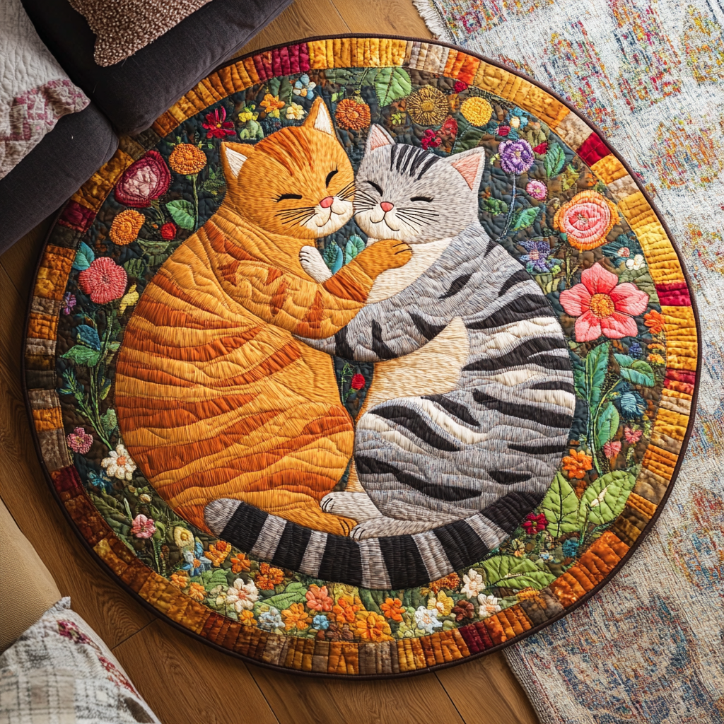 Feline Love Nest Round Mat Rug NCU0PD879