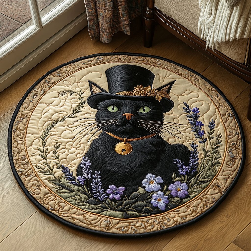Feline Noir Round Mat Rug - Nature Design | Serene Home Decor