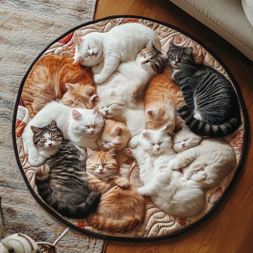 Feline Whimsy Circle Round Mat Rug - washable non-slip printed rug