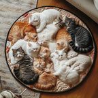 Feline Whimsy Circle Round Mat Rug - washable non-slip printed rug