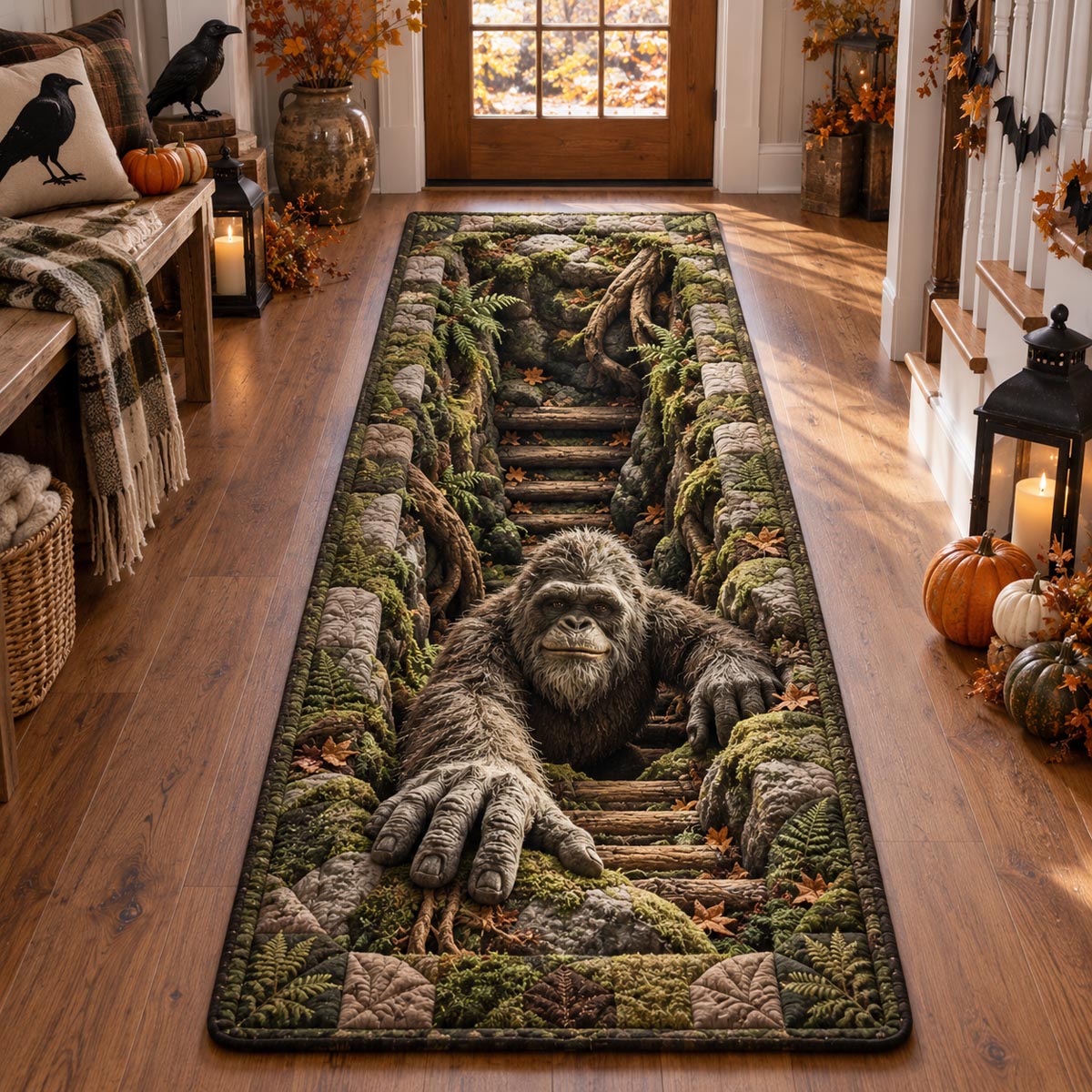 Fernwood Sasquatch Path Runner Rug - Nature Design | Serene Runner Rug - washable non-slip printed rug