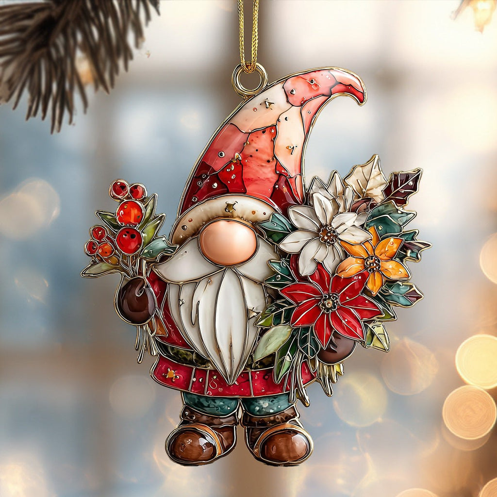Festive Flower Gnome Christmas Ornament