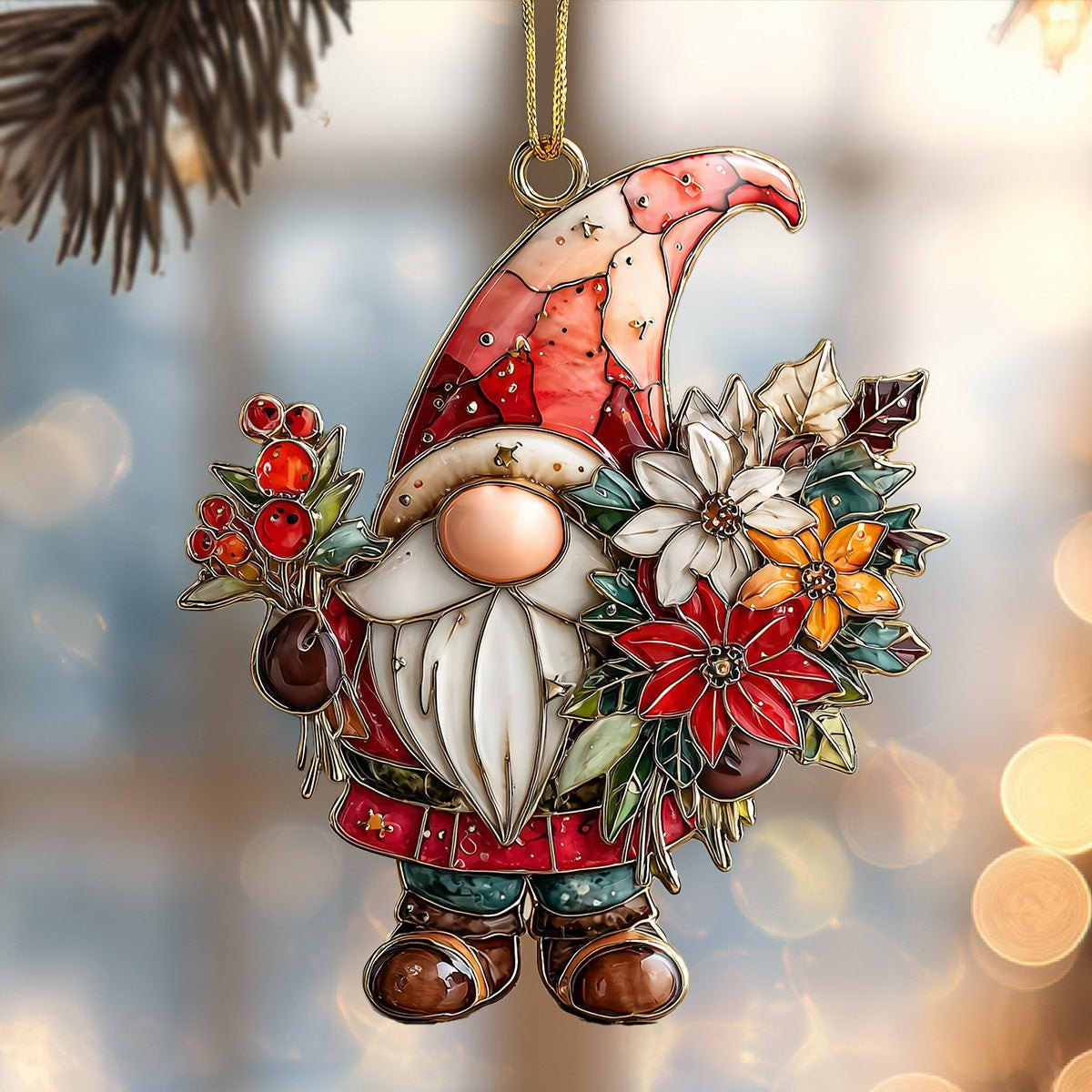Festive Flower Gnome Christmas Ornament