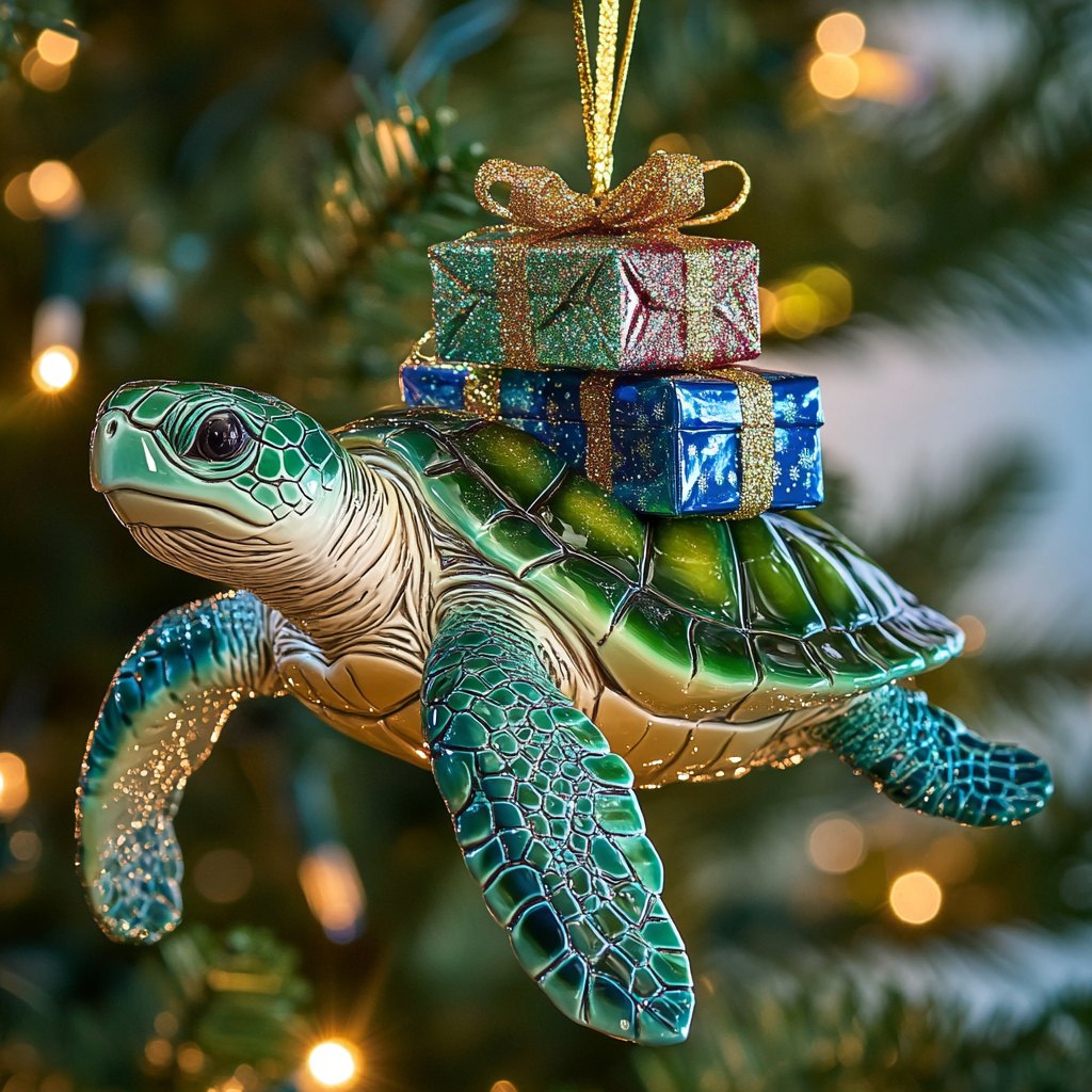 Festive Sea Turtle Christmas Ornament