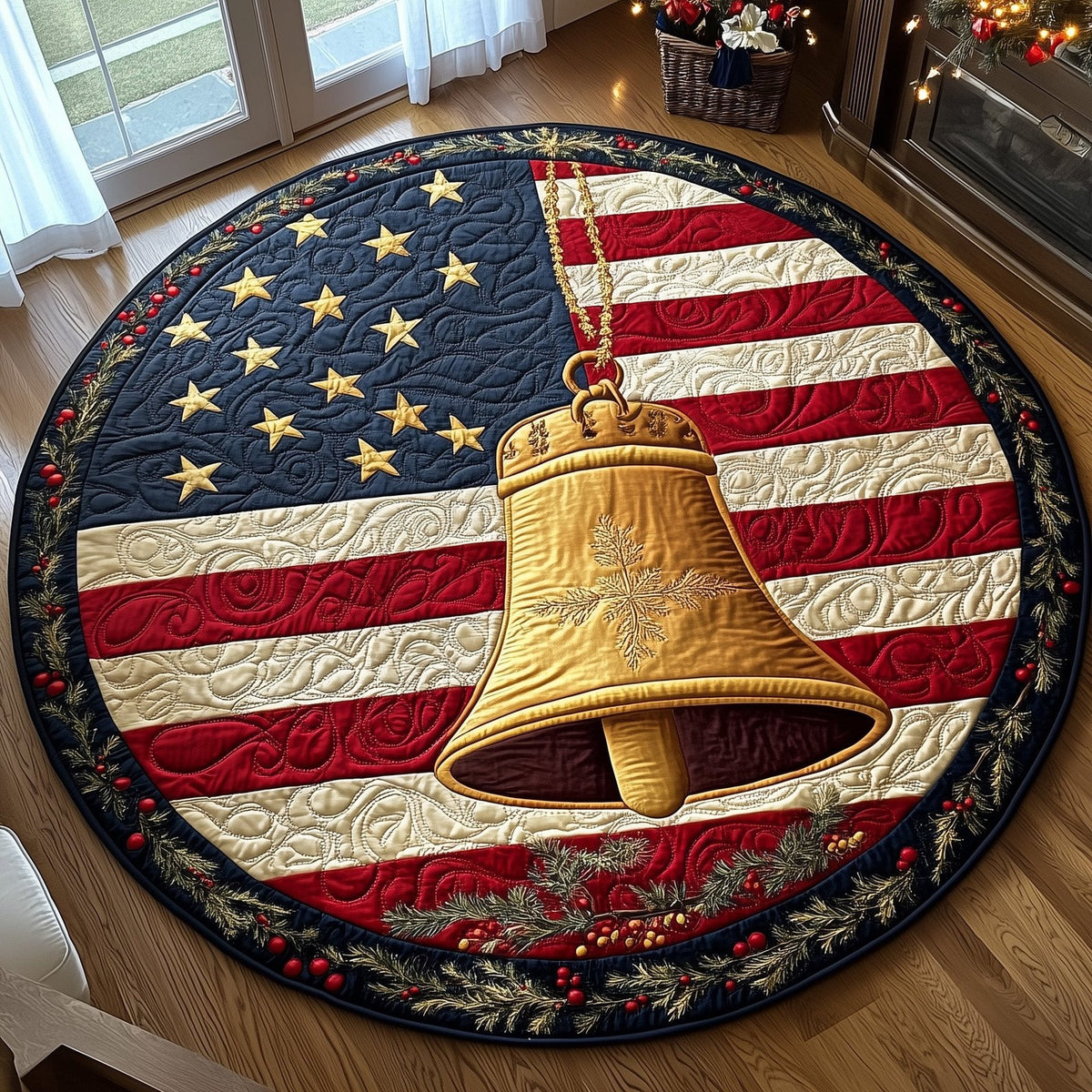 Festive Bell Round Mat Rug - washable non-slip printed rug
