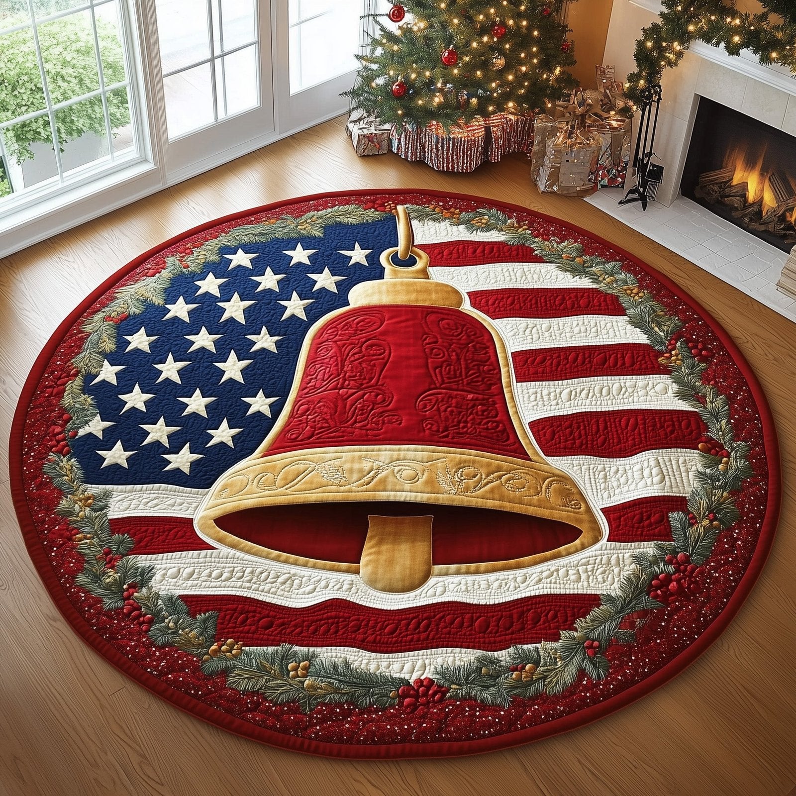 Festive Bell Round Mat Rug - Nature Design | Serene Home Decor