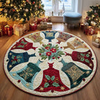 Festive Bells Round Mat Rug - washable non-slip printed rug