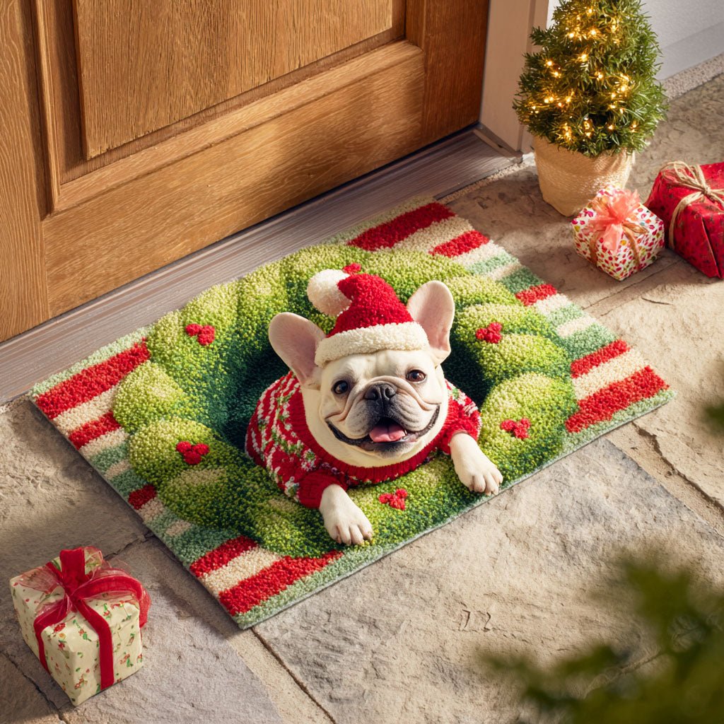 Festive Bulldog Doormat - Cute Animal Design | Printed Welcome Doormat