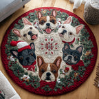 Festive Bulldog Round Mat Rug - washable non-slip printed rug