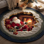 Festive Campfire Round Mat Rug - washable non-slip printed rug