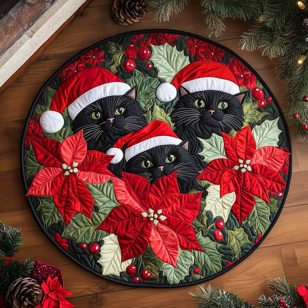 Festive Cat Round Mat Rug - Cute Pet Design | Animal Printed Home Decor