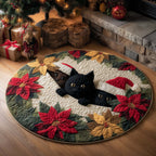 Festive Cat Round Mat Rug - washable non-slip printed rug