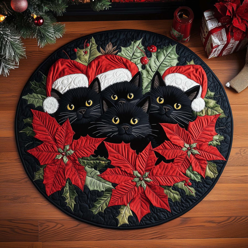 Festive Cat Round Mat Rug - Cute Pet Design | Animal Printed Home Decor