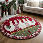 Festive Chicken Crew Round Mat Rug - washable non-slip printed rug
