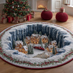 Festive Christmas Village Round Mat Rug - washable non-slip printed rug