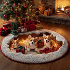 Festive Corgi Round Mat Rug - Cute Pet Design | Animal Printed Home Decor