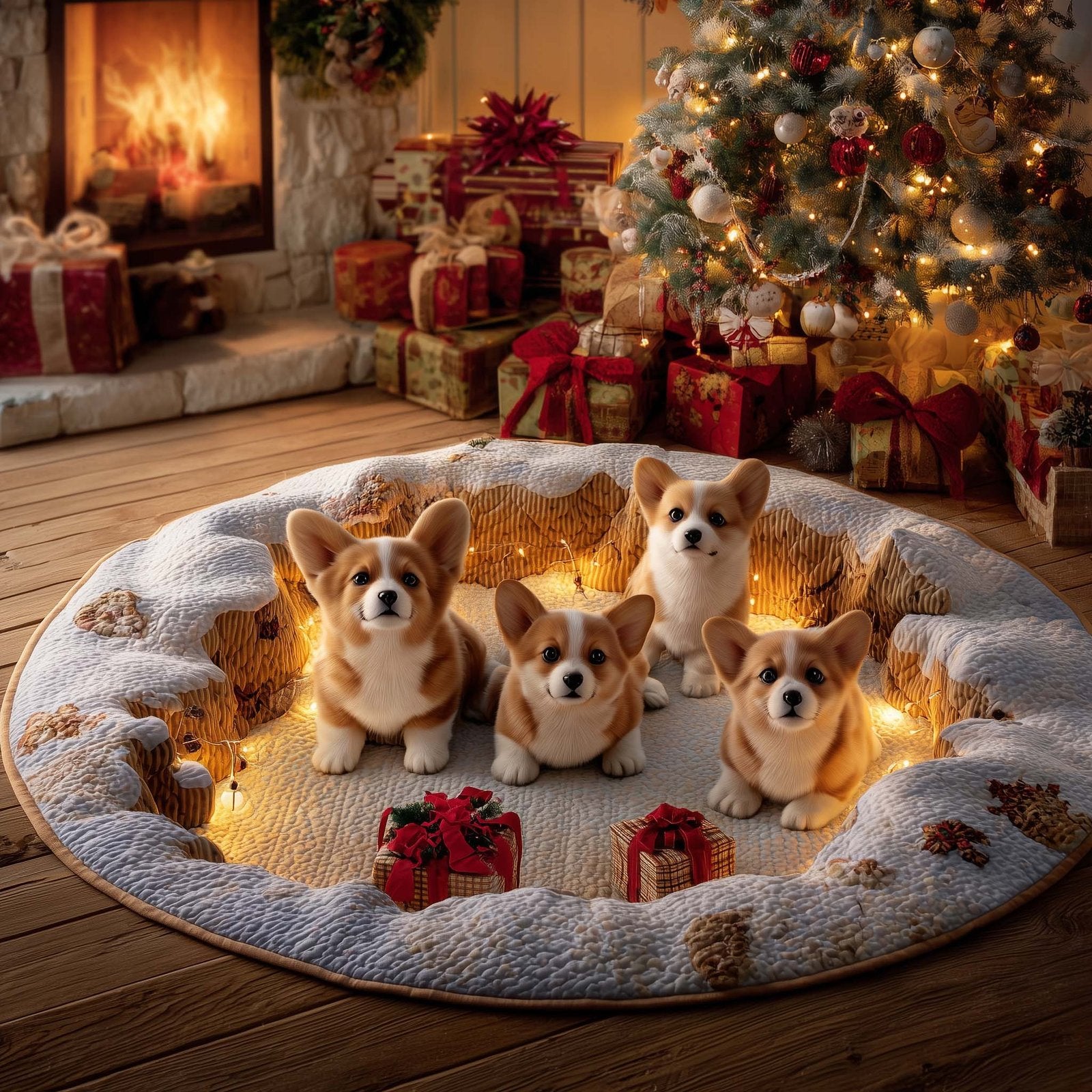 Festive Corgi Round Mat Rug - Cute Pet Design | Animal Printed Home Decor
