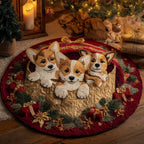 Festive Corgi Round Mat Rug - Cute Pet Design | Animal Printed Home Decor