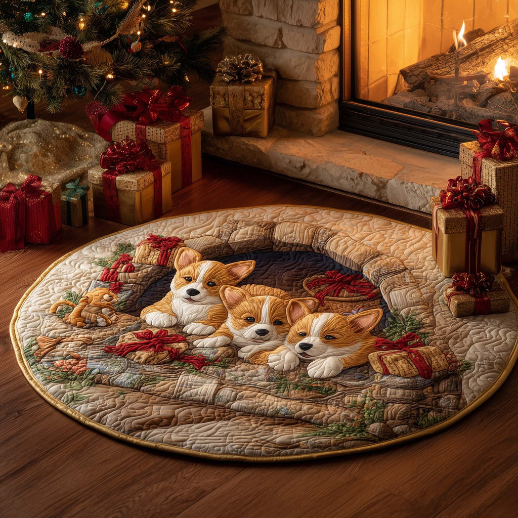 Festive Corgi Round Mat Rug - Cute Pet Design | Animal Printed Home Decor