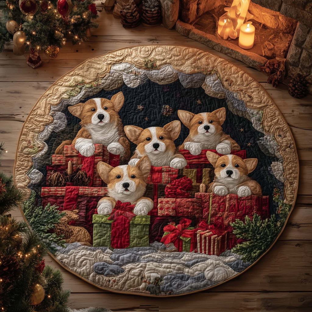 Festive Corgi Round Mat Rug GFTOHD12201