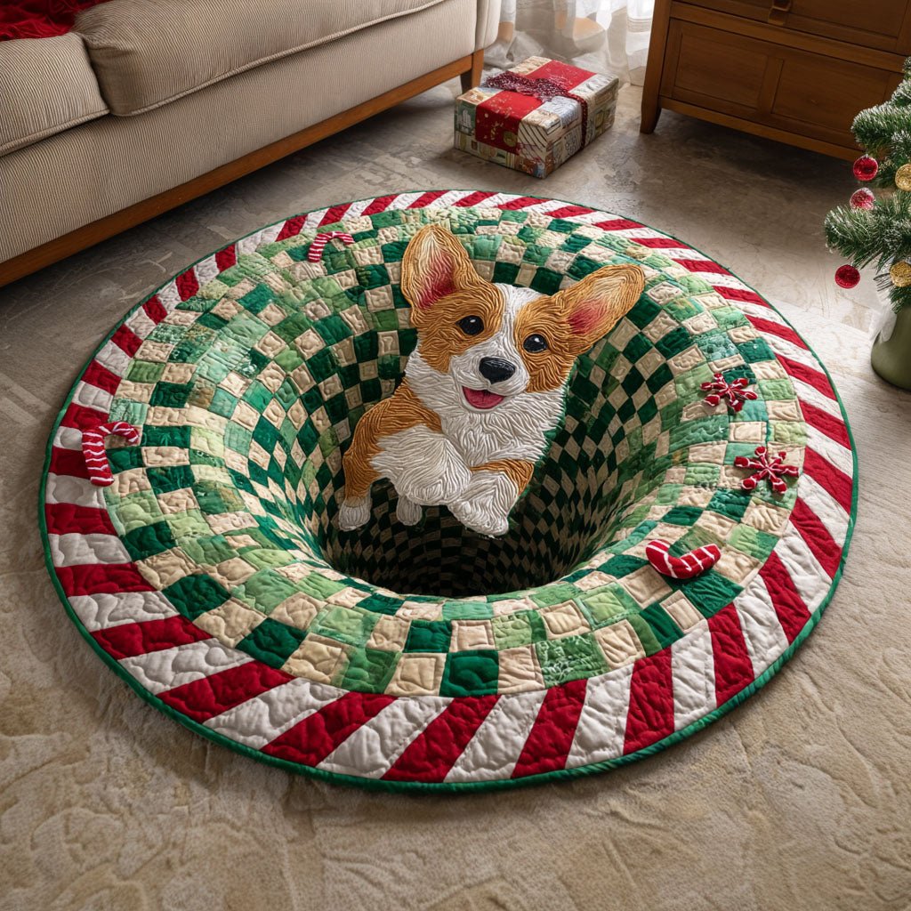 Festive Corgi Round Mat Rug - Cute Pet Design | Animal Printed Home Decor