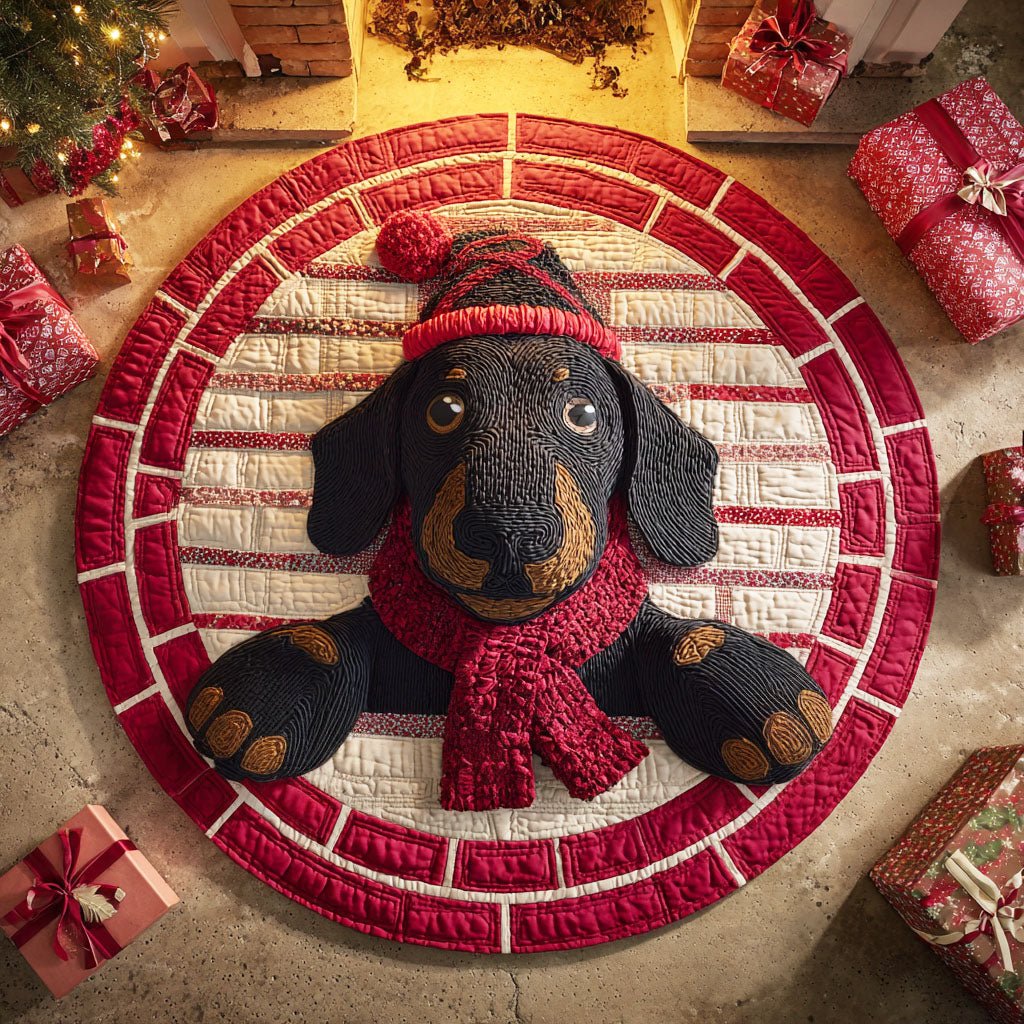 Festive Dachshund Round Mat Rug - washable non-slip printed rug