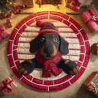 Festive Dachshund Round Mat Rug - washable non-slip printed rug